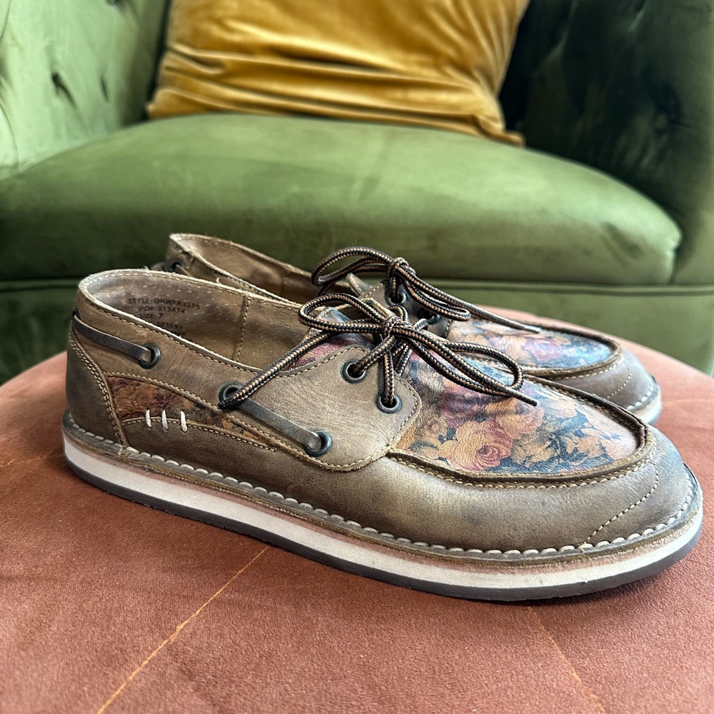 Rank 45 ASHLEIGH Brown/Floral Leather Moc Toe Lace Up Casual Shoes Women’s 7